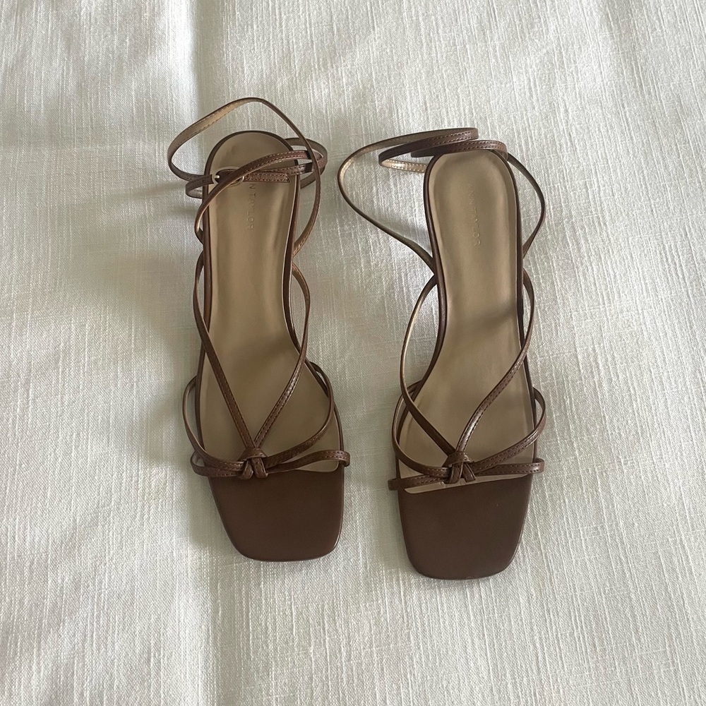 Brown Strappy Kitten Heels - 9